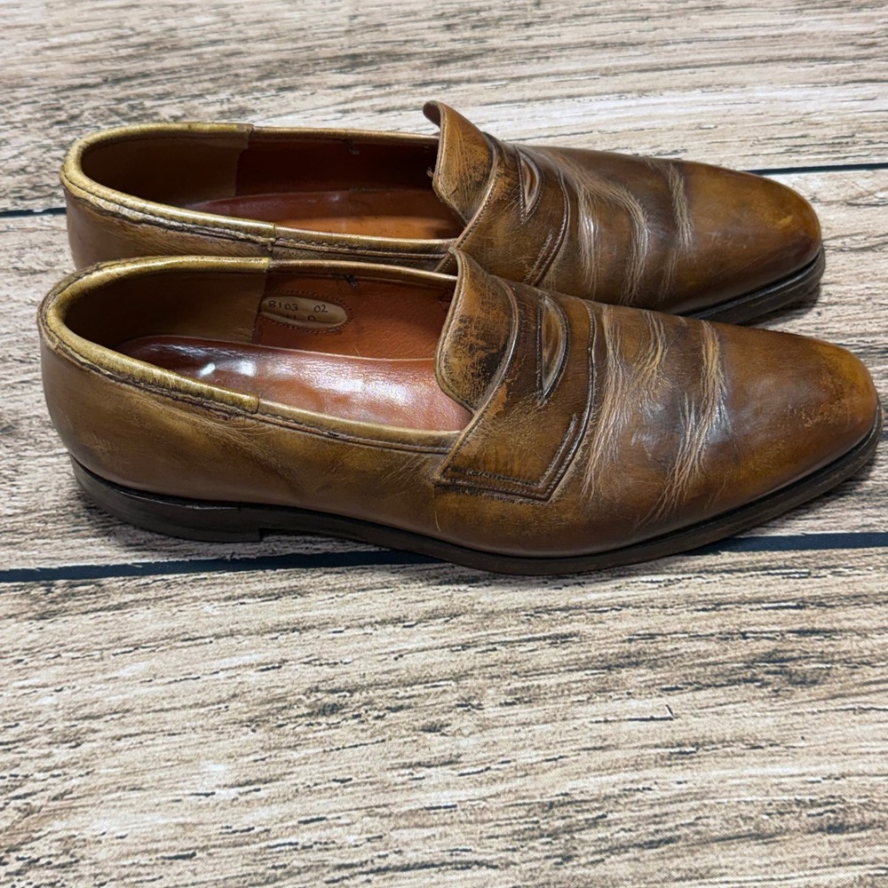 Stuart Choice Penny Loafers Men 11 D Brown Leather Made in England 8103 02